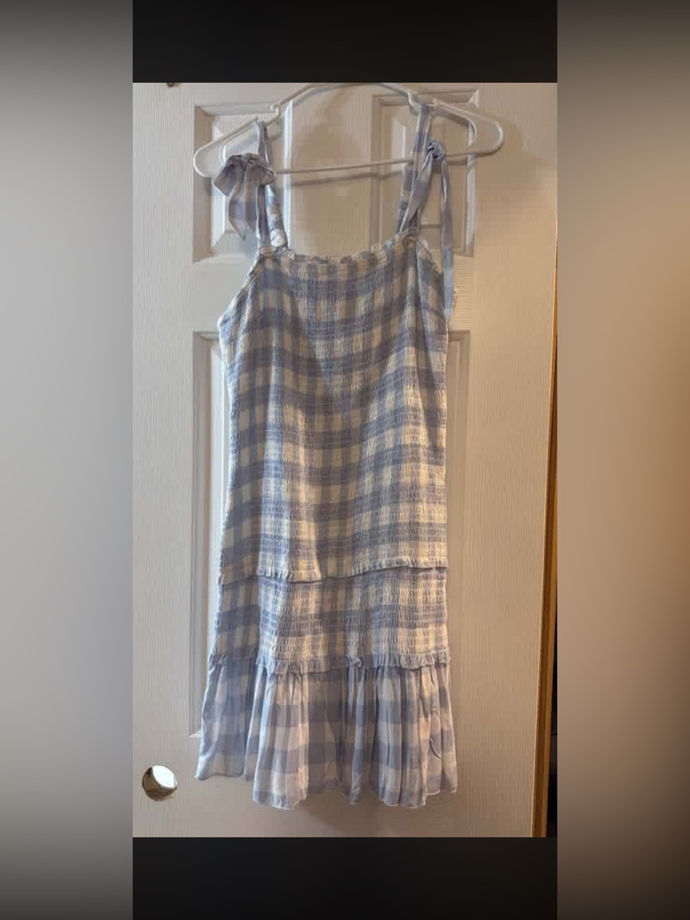 Blue and White Gingham Tie-Shoulder Sundress